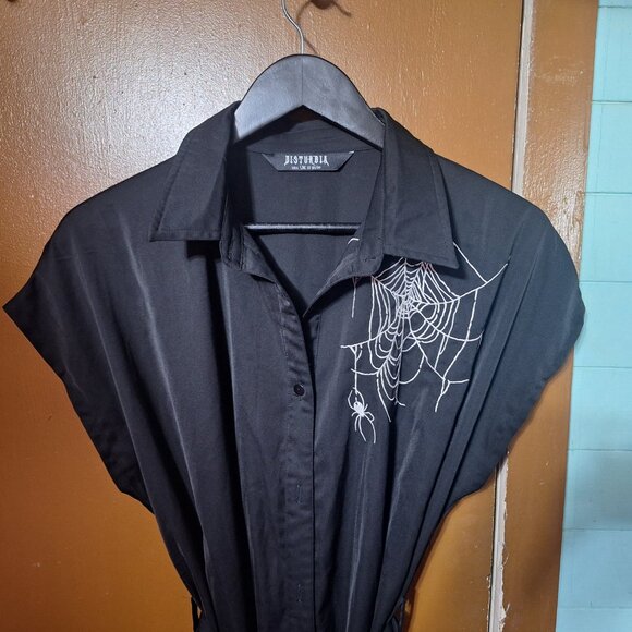 Disturbia Widow Relaxed Midi Shirt Dress with Web Embroidery - Picture 9 of 12